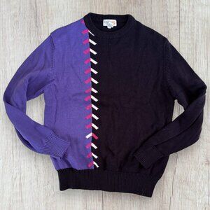 Vintage IZOD CLUB Geometric Black Purple Pink Knit Acrylic Sweater Baseball M